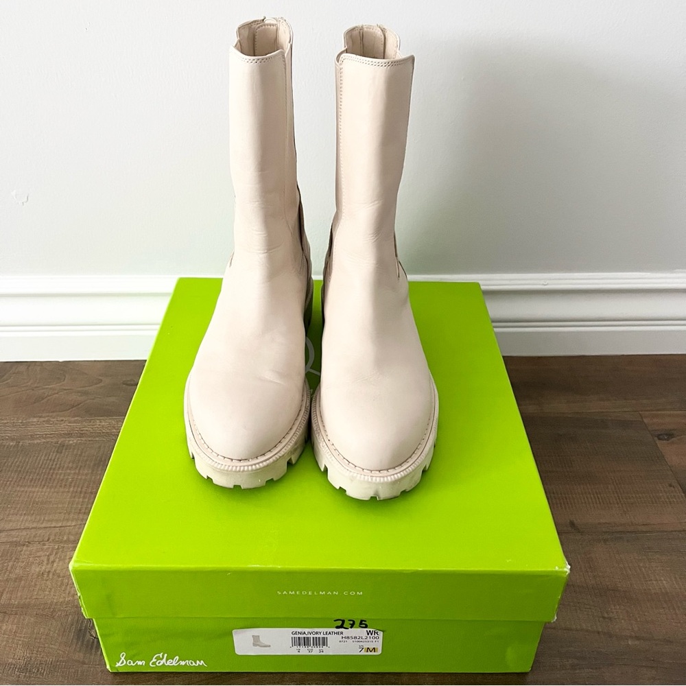 Sam Edelman Genia Ivory Leather Lugsole Boot